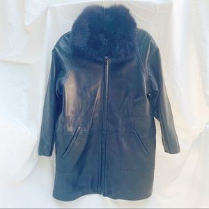 Vintage Leather Coat with Fur Collar